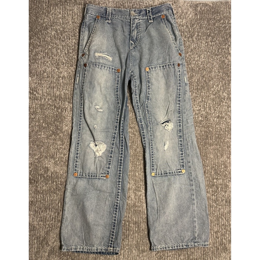 New True Religion 30 Vinny Ultra Baggy Carpenter Pant Mens Blue double knee